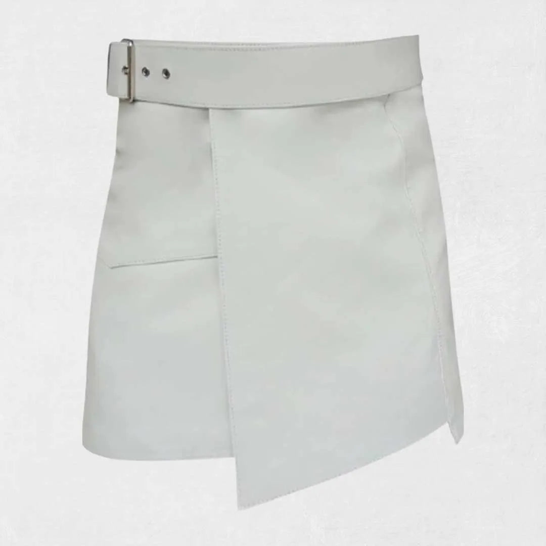 Handmade white women’s leather kilt in traditional Scottish pleated style