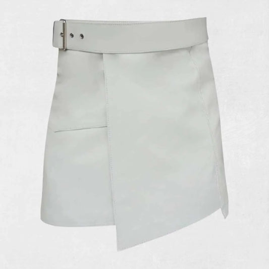 Handmade white women’s leather kilt in traditional Scottish pleated style