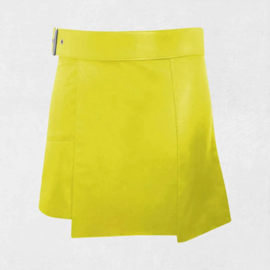 Handmade Traditional Scottish Yellow Women’s Leather Kilt