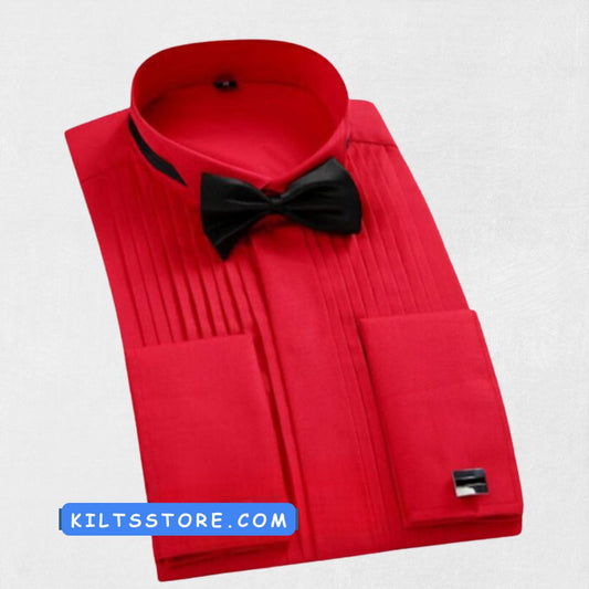  Front view of premium red dress shirt for men