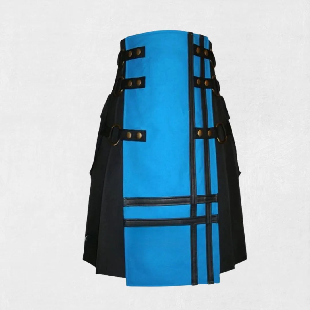 Front view of Premium Blue & Black Scottish Utility Kilt