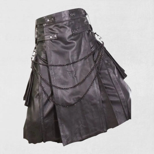 Front view of the premium Scottish pride leather kilt, featuring vibrant colors and high-quality leather craftsmanship.