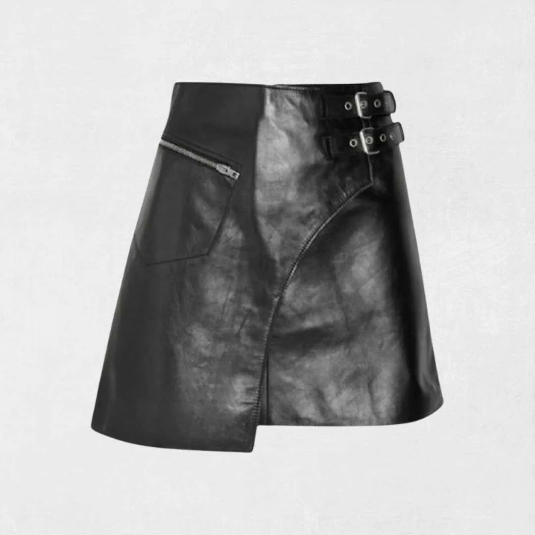 Premium traditional Scottish black leather kilt with handmade pleated design