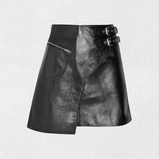 Premium traditional Scottish black leather kilt with handmade pleated design
