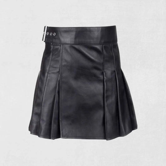 Handmade black women’s leather kilt in traditional Scottish pleated style