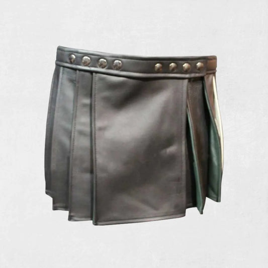 Premium black women’s leather kilt in handmade traditional Scottish pleated style
