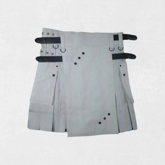 Traditional Scottish black and white utility kilt with side pockets