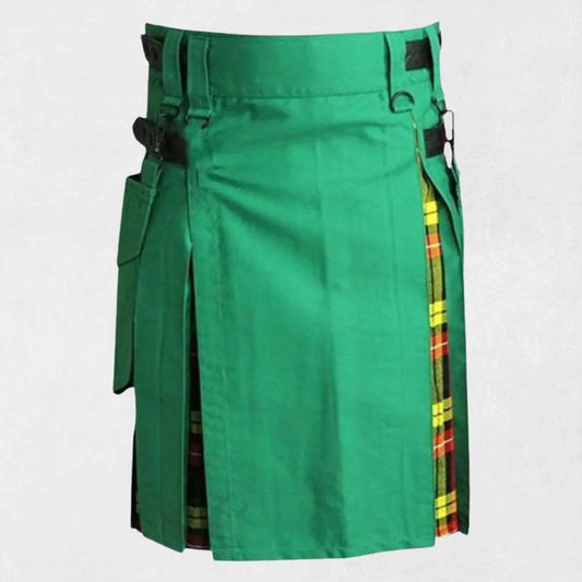 Scottish hybrid utility kilt Design with tartan pleats, cargo pockets, and handmade cotton
