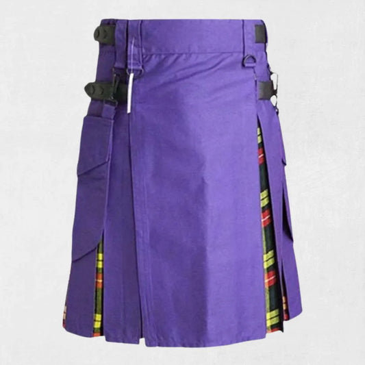 Purple Cotton Hybrid Utility Kilt with traditional Scottish design