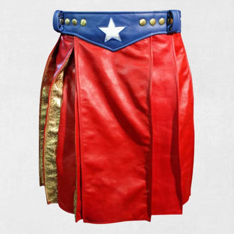 Handmade traditional Scottish red women leather kilt with pleated design