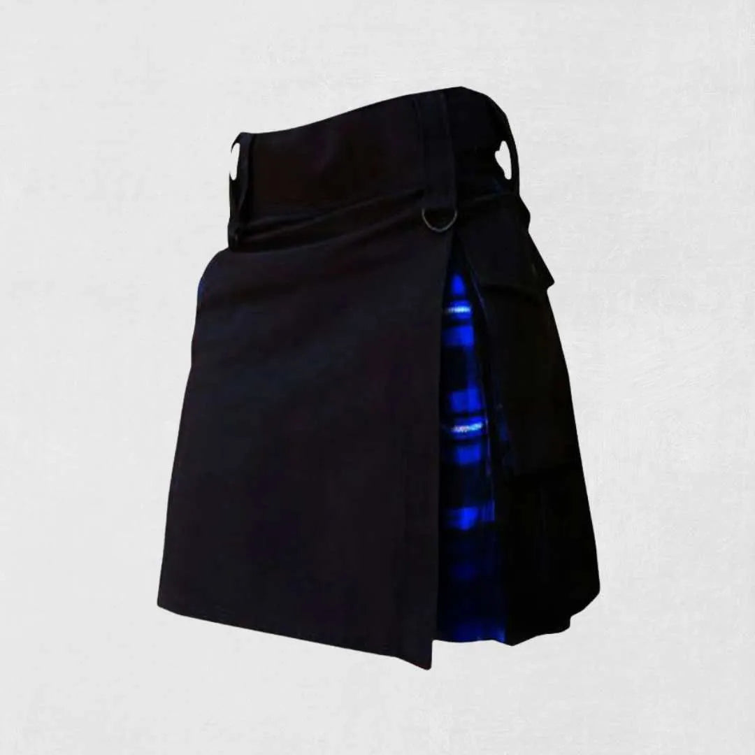 Traditional Scottish women’s hybrid kilt with tartan pleats and solid panels