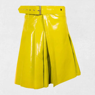 Traditional Scottish Yellow Women Leather Kilt made from premium genuine leather
