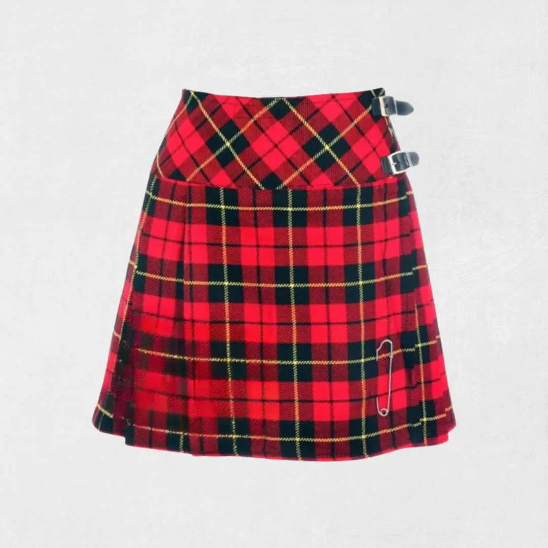Wallace short tartan kilt in red with black and yellow accents, pleated back