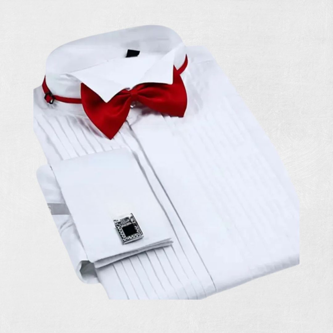 Front view of premium white dress shirt for men