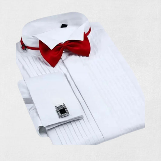 Front view of premium white dress shirt for men