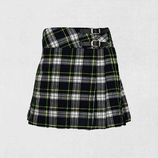 Women Dress Gordon tartan kilt with navy, green, white, and yellow pattern