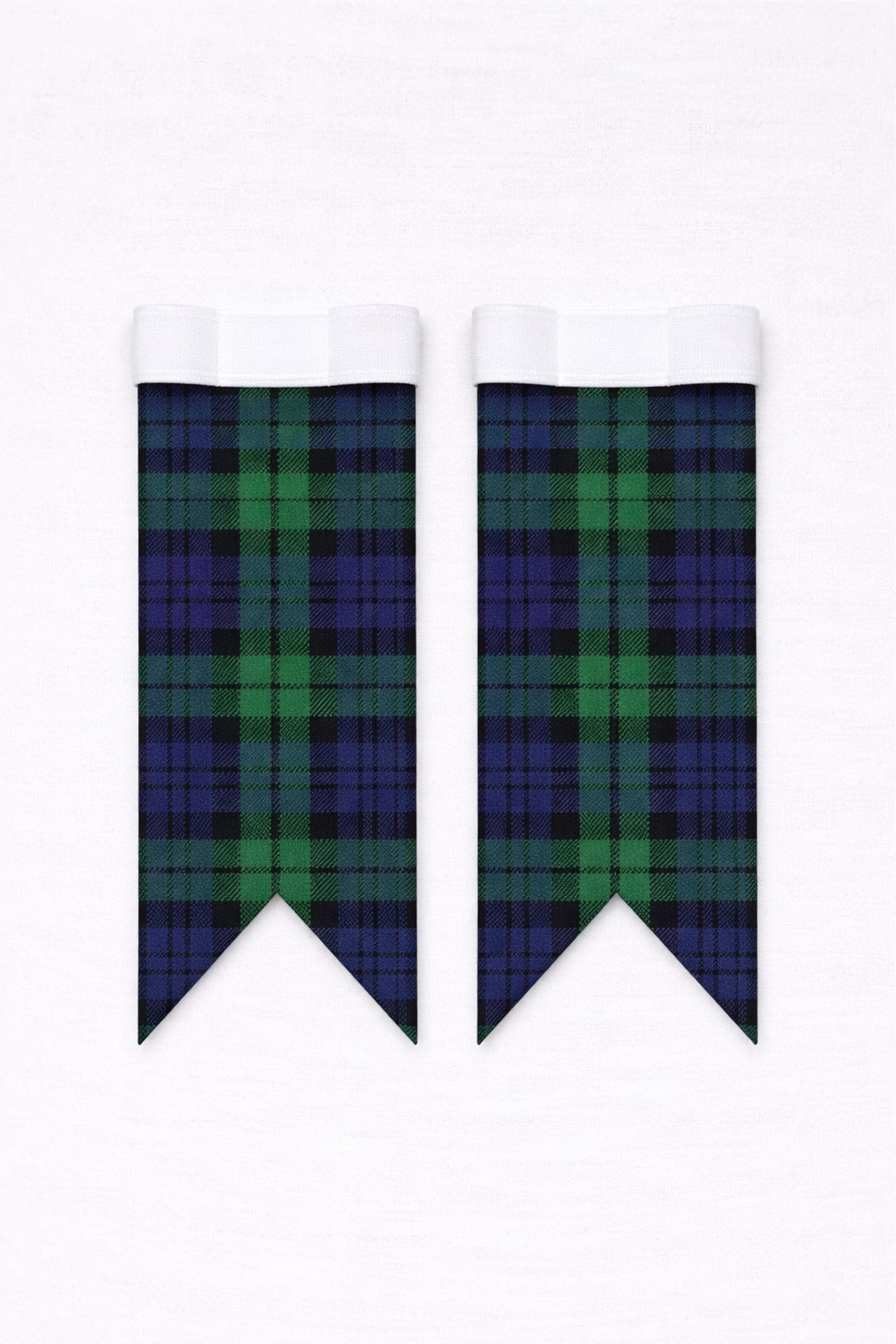 Premium Black Watch tartan flashes worn with traditional Scottish kilt hose for Highland dress
