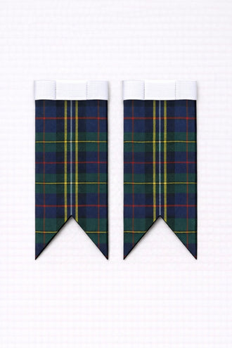 Premium MacCaskill tartan flashes worn with traditional Scottish kilt hose for Highland dress