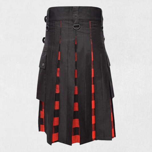Custom Made Scottish Hybrid Kilt – Black Cotton with Rob Roy MacGregor Tartan
