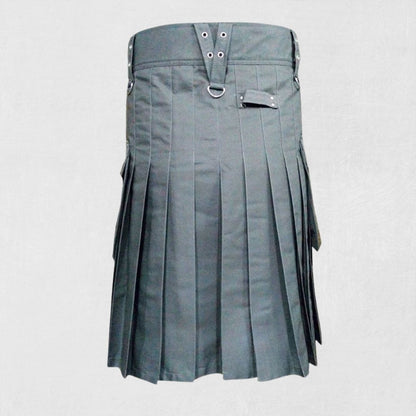 Premium Grey Utility Kilt – Detailed Rear View with Pleats