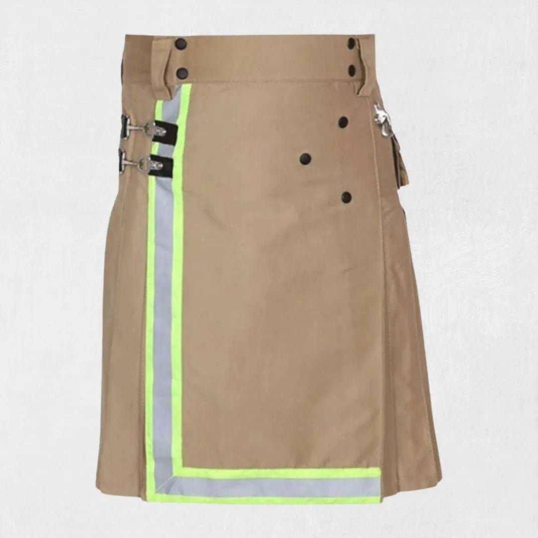 "Premium Quality Custom Made Scottish Firefighter Utility Kilt with utility pockets and adjustable fit"
