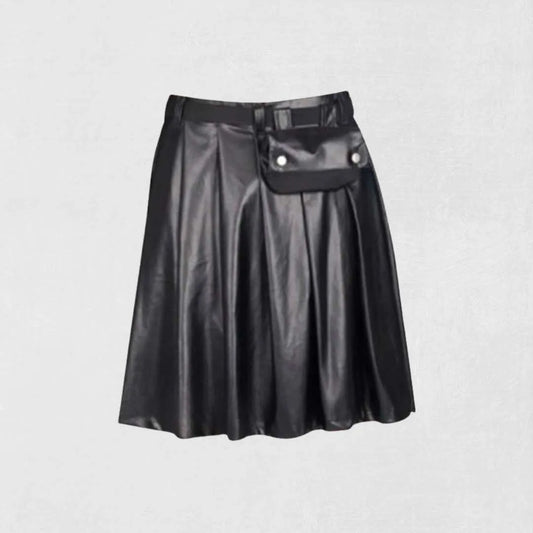 Handmade Scottish black women’s leather kilt with pleated design
