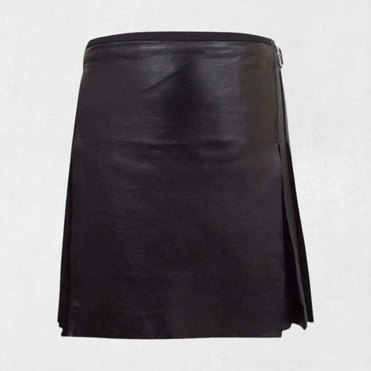 Premium black leather kilt in traditional Scottish handmade pleated design