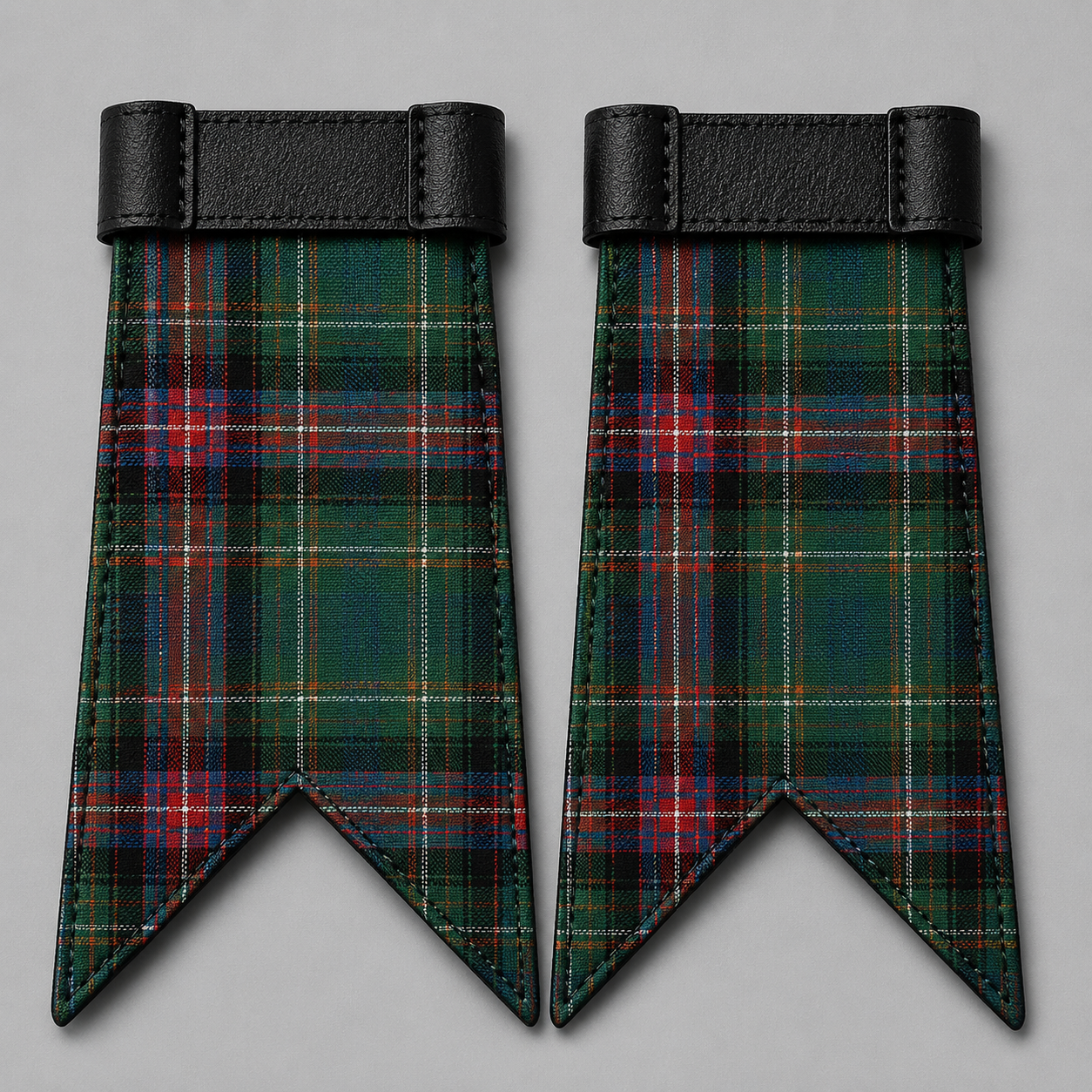 Rankin Ancient tartan flashes attached to kilt hose for traditional Scottish Highland dress attire