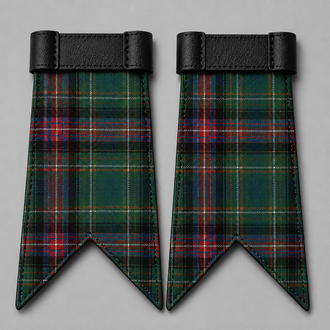 Rankin Ancient tartan flashes attached to kilt hose for traditional Scottish Highland dress attire