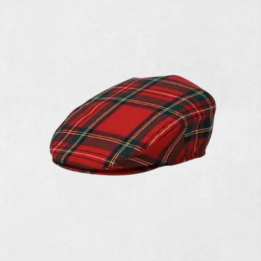 Front view of Royal Stewart Tartan Irish Hat with classic red tartan pattern