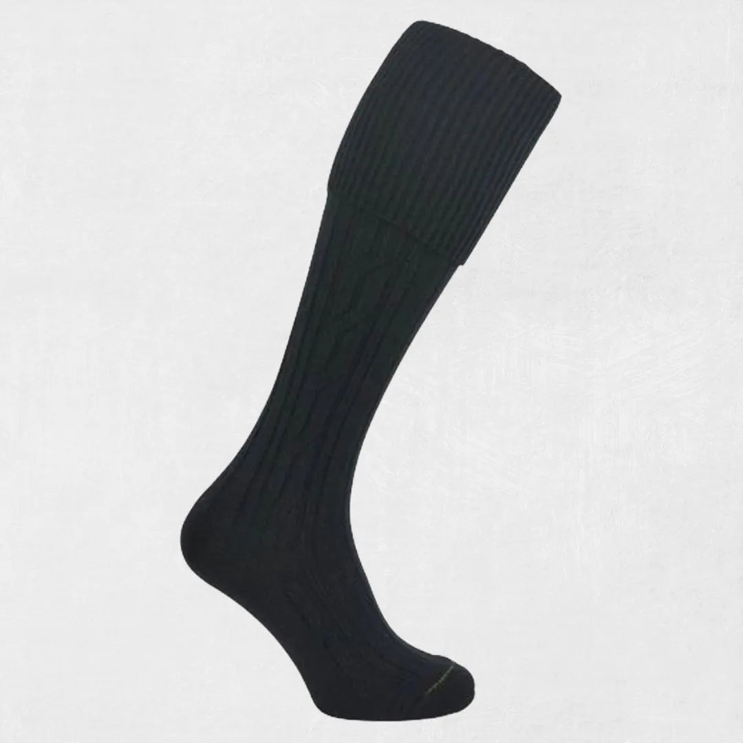 Traditional Scottish black kilt socks made from wool and cotton, perfect for all events.
