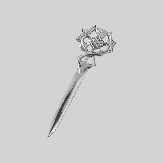 Chrome-Finished Scottish Thistle Kilt Pin for Highland Dress and Formal Events