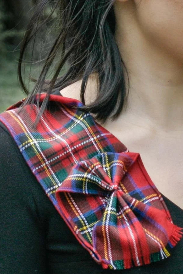 Scottish tartan bow rosette mini sash with flowing tails and pin backing
