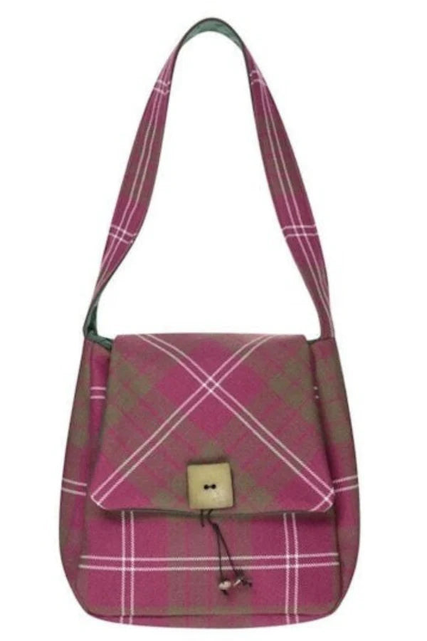 Scottish tartan shoulder bag with multiple zip pockets and adjustable strap
