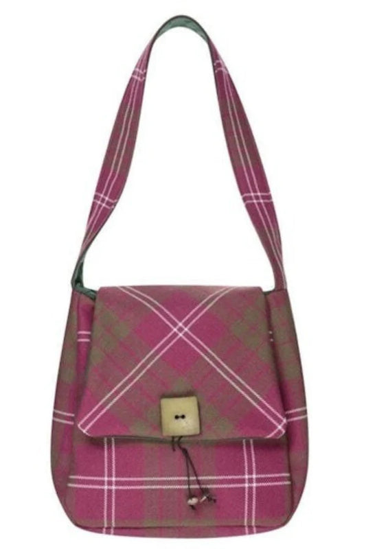 Scottish tartan shoulder bag with multiple zip pockets and adjustable strap
