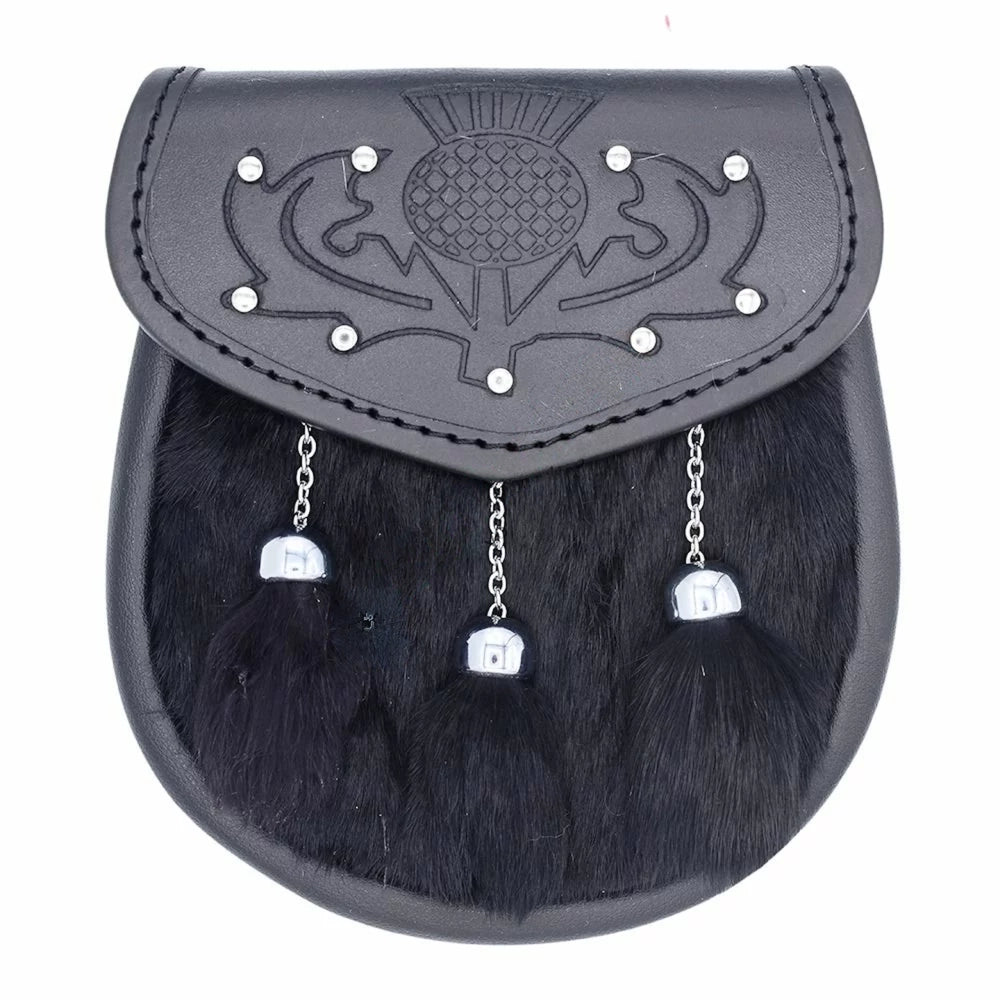 Semi Dress Black Leather Seal Skin Sporran – Scottish Highland Accessory