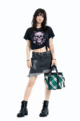 Shoulder plaid tote with leather straps, spacious carryall for office and everyday use