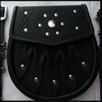 Brand New Celtic Design Black Leather Sporran with S-Chain Kilt & Belt Bagpipe