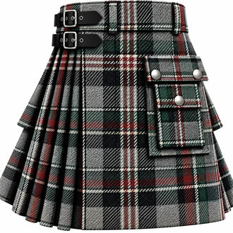 Stewart Grey Tartan Kilt in traditional Scottish Highland style

