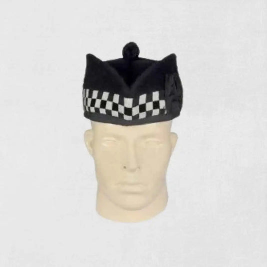 Traditional Scottish Glengarry Hat with diced band and ribbon tails