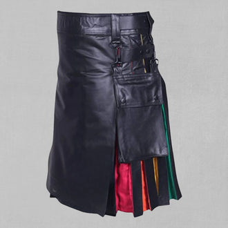 Front view of the custom-made traditional Scottish rainbow kilt with vibrant, colorful tartan design.