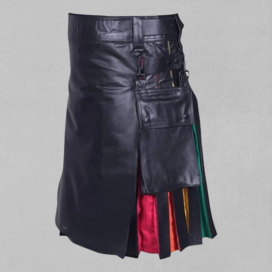 Front view of the custom-made traditional Scottish rainbow kilt with vibrant, colorful tartan design.