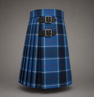 US Navy Tartan Kilt featuring military-inspired tartan pattern with traditional pleated Highland design
