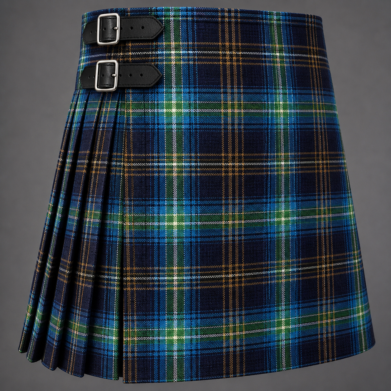 Waldron Family Personal Tartan Kilt featuring authentic Scottish tartan with traditional pleated Highland design
