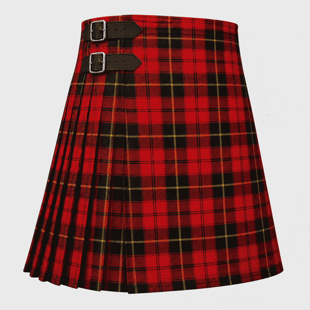 Wallace Tartan Kilt featuring authentic Scottish clan tartan with traditional knife pleats and Highland styling