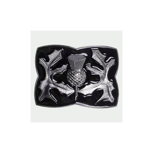 Black Celtic Kilt Buckle with intricate Celtic design and secure fastening for a polished look