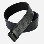 Black Leather Thistle Embossed Kilt Belt – Stylish & Durable