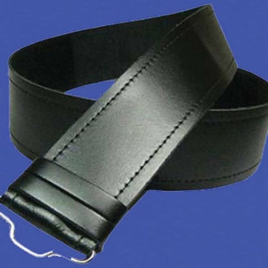 Black plain leather kilt belt with adjustable fit for men