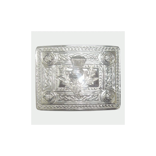 Chrome Kilt Buckle with sleek finish and secure fit for a polished kilt look