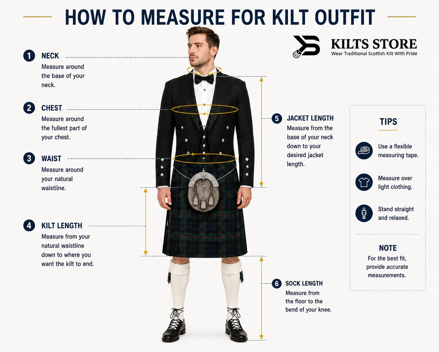 How to measure for a complete kilt outfit